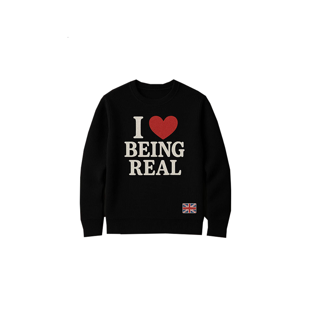 "I ❤️ BEING REAL" BLACK CREW NECK